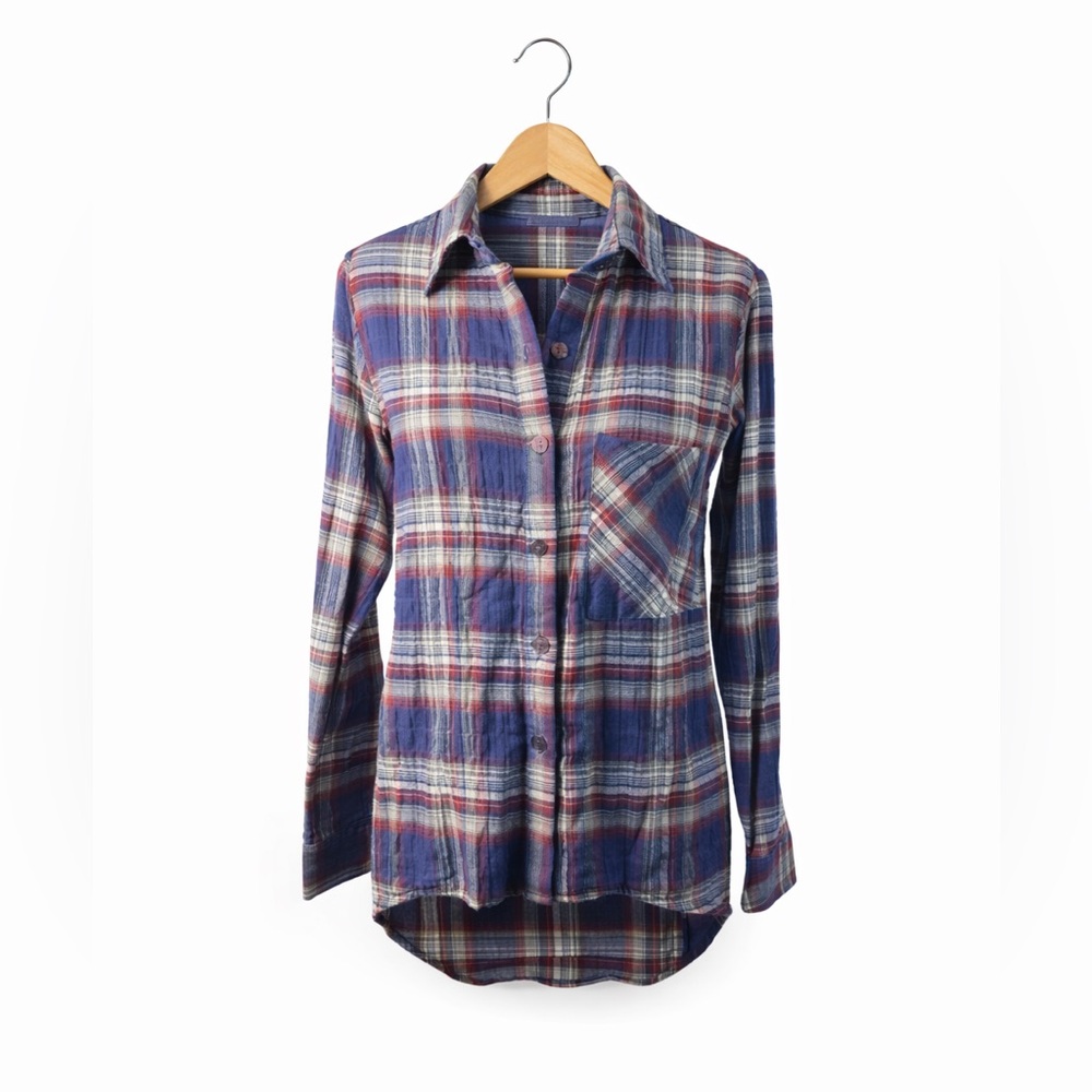 Lucca Couture Plaid Button Up Shirt XS High Low Hem Casual Flannel Chic